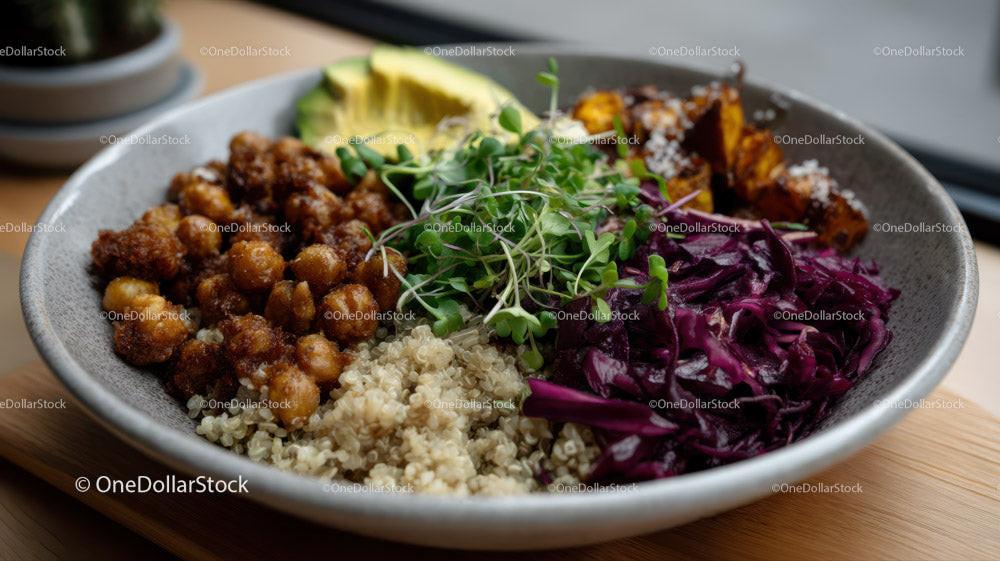 Colorful Quinoa Salad with Avocado Roasted Chickpeas and Microgreens Stock Photo Bundle preview 9