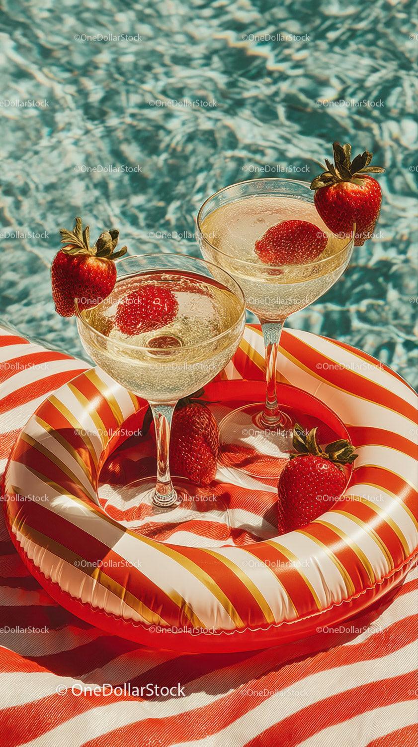 Fresh Strawberry Cocktails by the Poolside on a Sunny Day