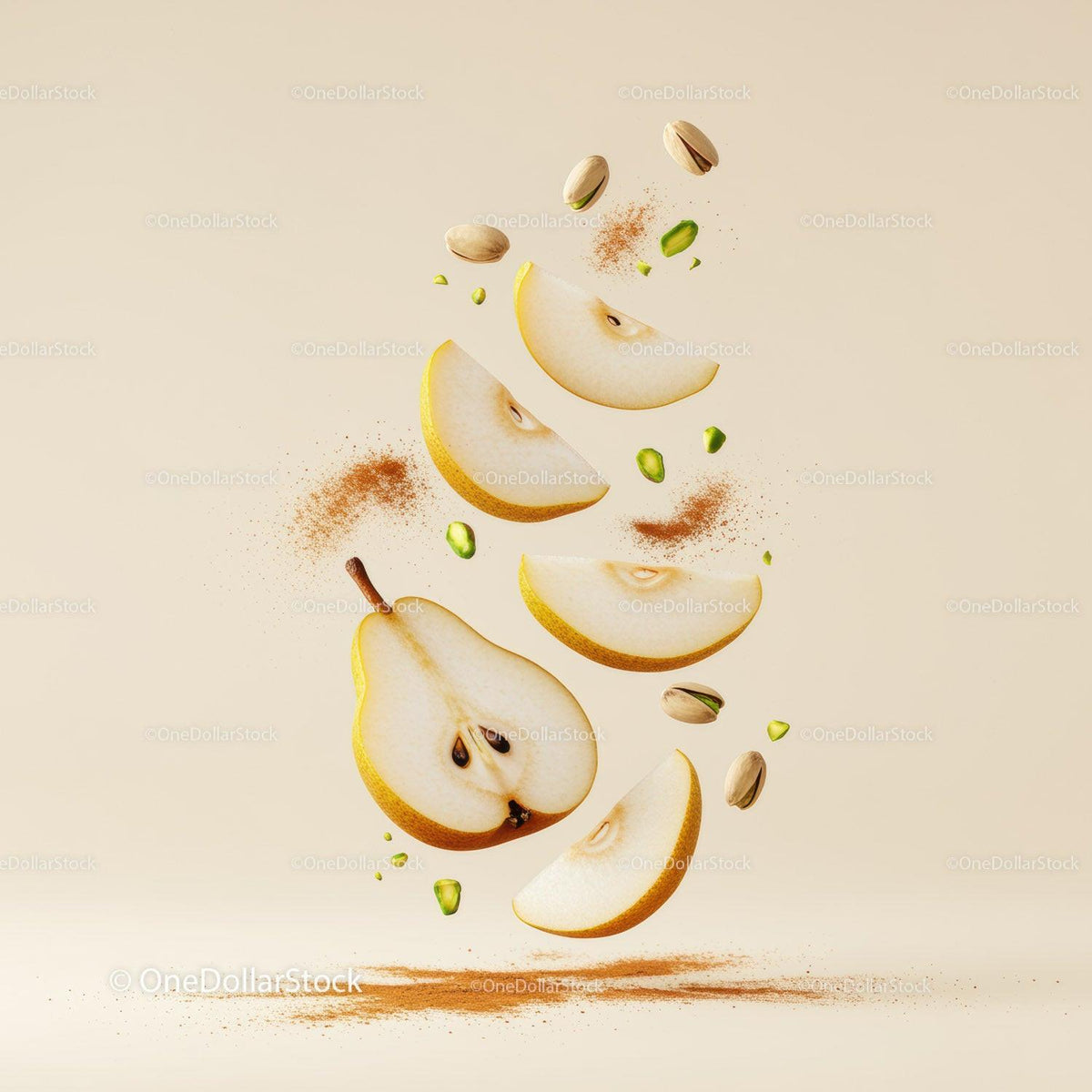 Floating Pear Slices with Pistachios and Cinnamon Powder
