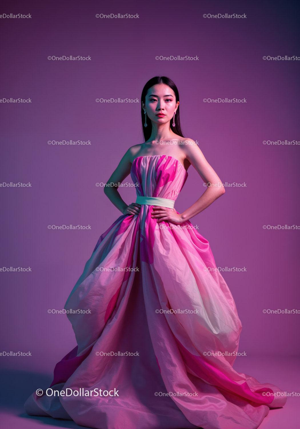 Elegant Female Model in Pink Dress with Vibrant Studio Lighting Stock Photo Bundle preview 16