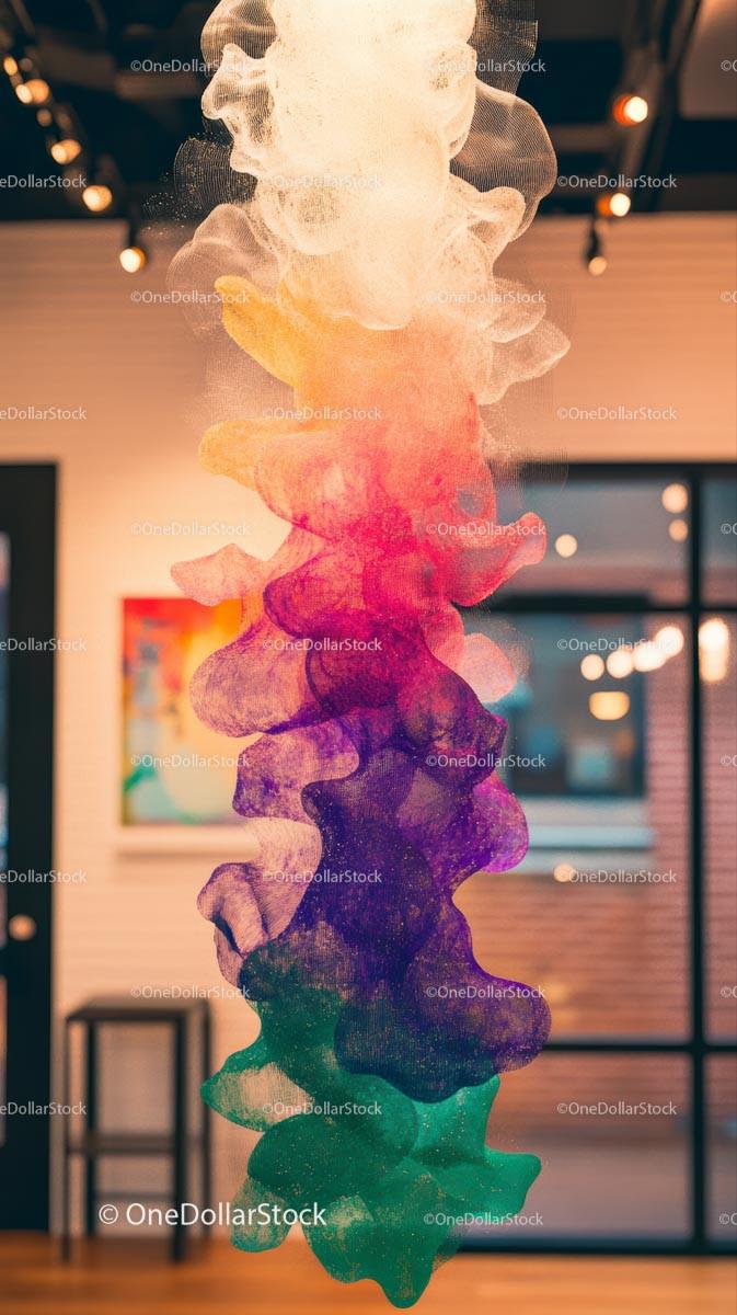 Colorful Ink Cloud Art Installation in Modern Interior