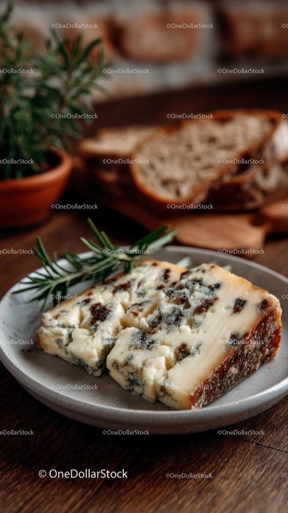 Blue Cheese and Rustic Bread on Decorative Plate in Food Setting Stock Photo Bundle preview 36