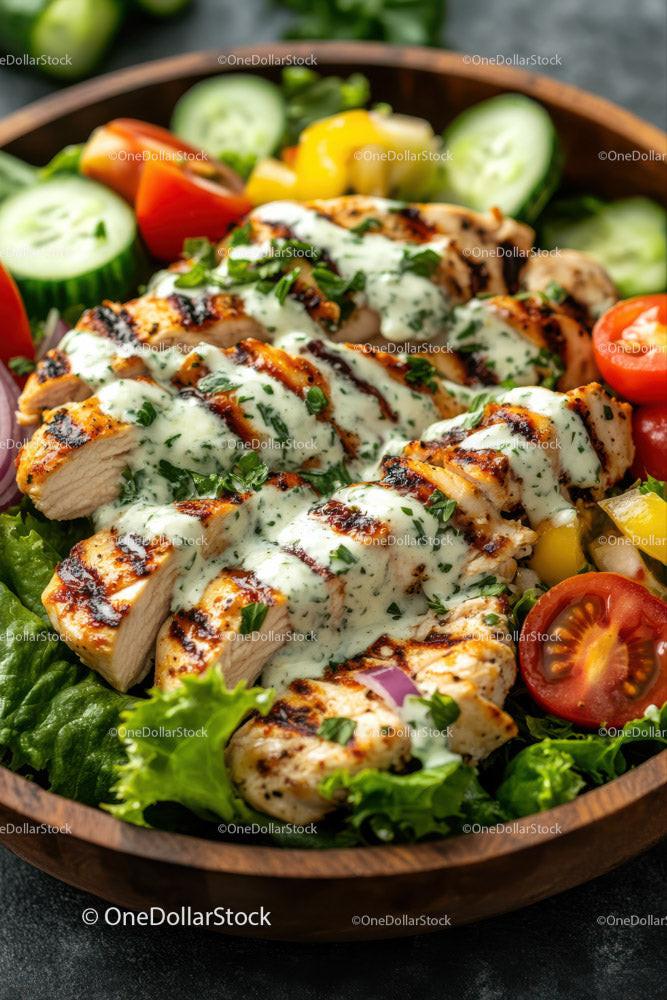 Grilled Chicken Salad with Fresh Vegetables and Herb Dressing
