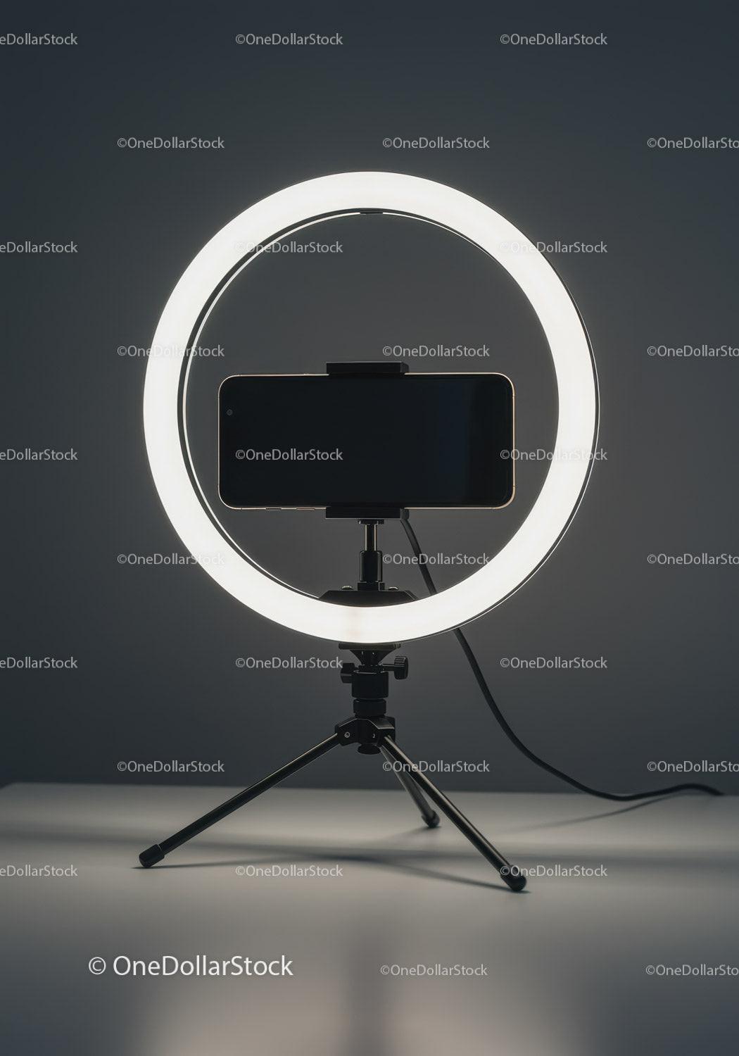 Ring Light with Smartphone on Tripod for Professional Photography