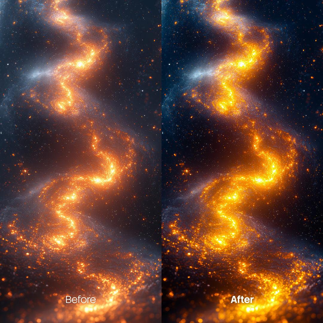 Before and after Dark Space LUT Pack effect