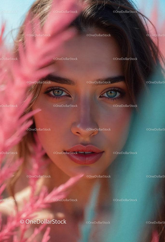 Close Up Portrait of a Beautiful Woman with Blue Eyes Outdoors