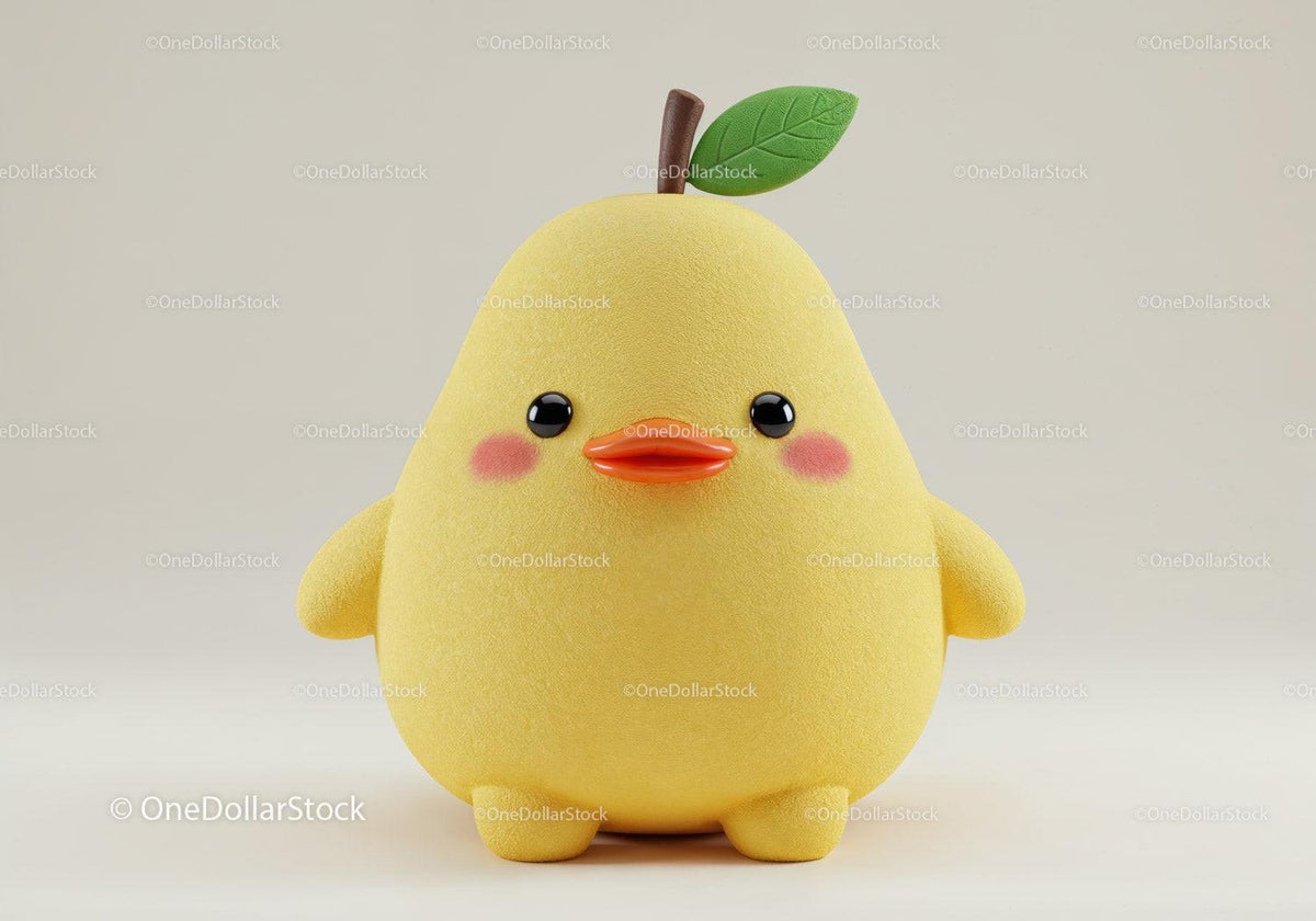 Yellow Plush Duck Toy with Green Leaf and Orange Beak 24 JPG Files digital asset preview