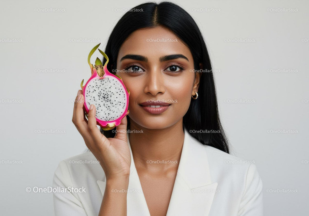 Young Woman with Dragon Fruit Close-Up for Wellness and Beauty
