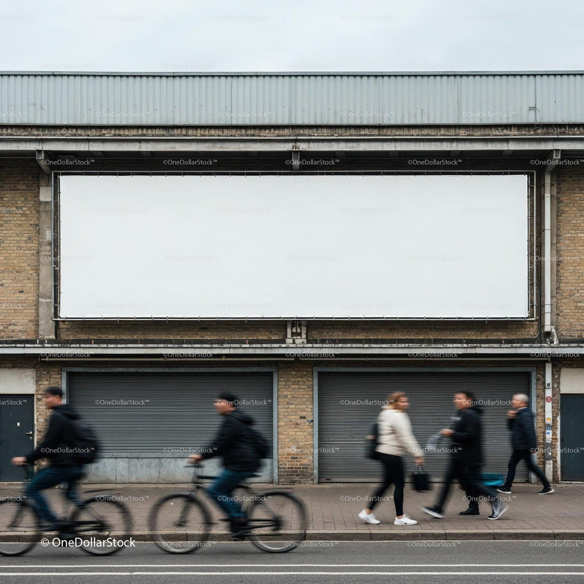 Blurred motion of cyclists and pedestrians on urban street JPG Mockup Image preview