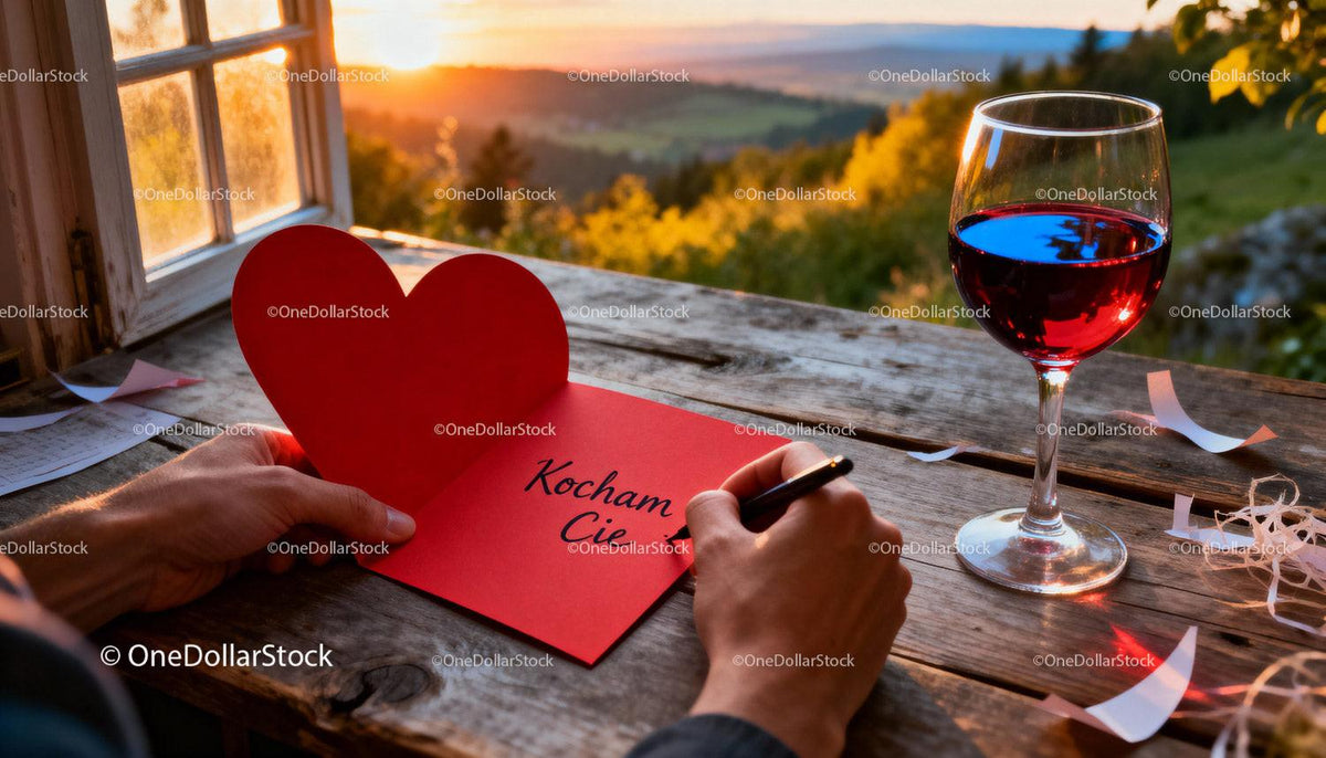 Writing a Romantic Heartfelt Note by Sunset with Wine