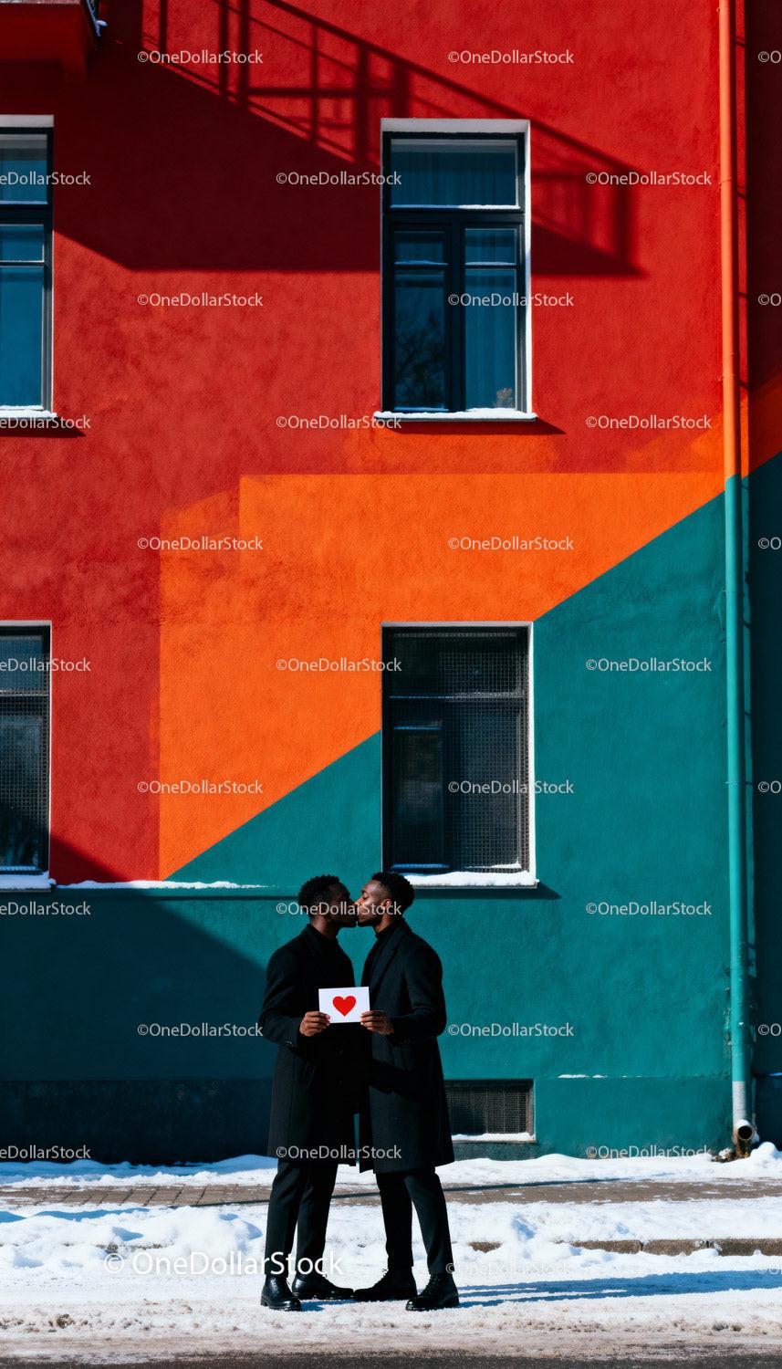Couple Sharing a Tender Moment with Heart Card Outdoors