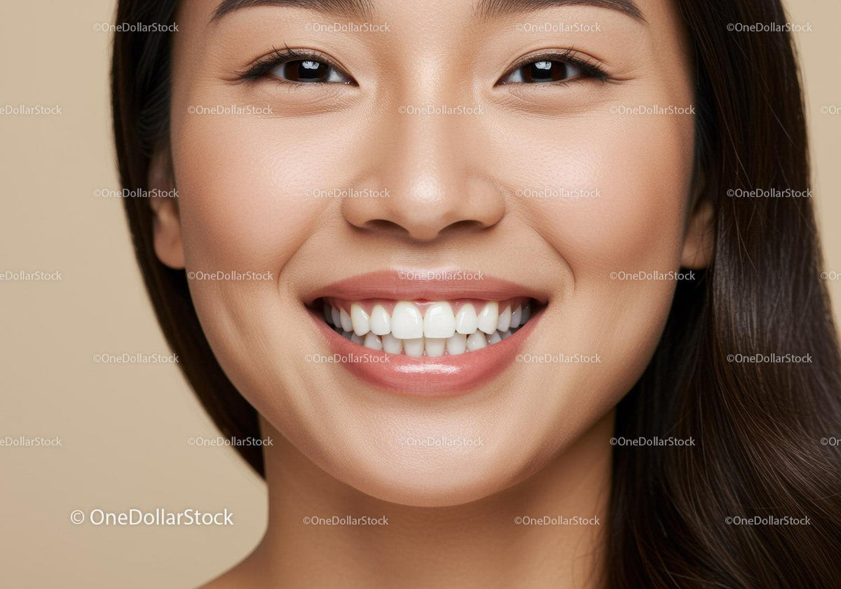 Close Up of Smiling Asian Woman with Healthy Teeth