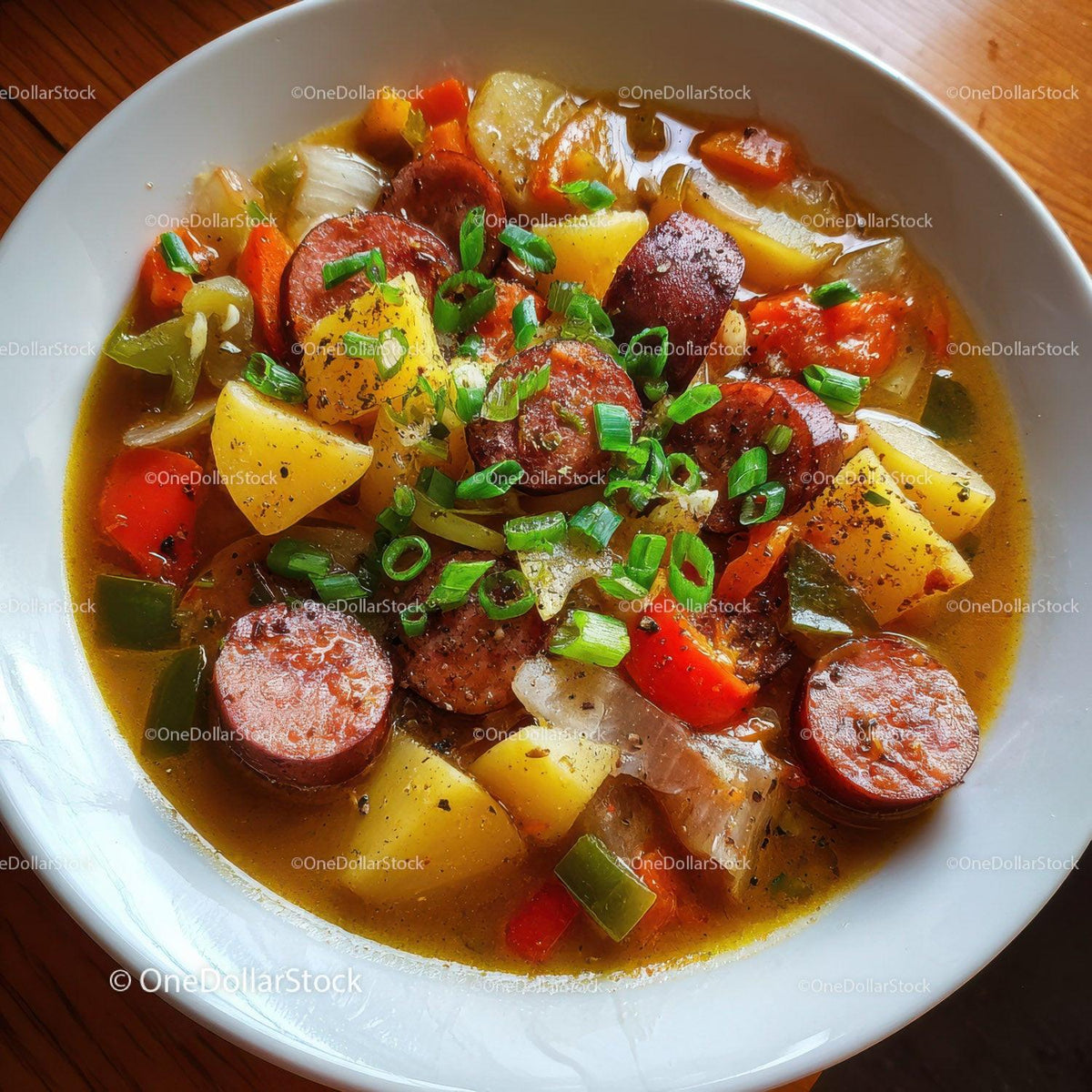 Hearty Sausage and Vegetable Soup with Potatoes and Carrots Stock Photo Bundle preview 10
