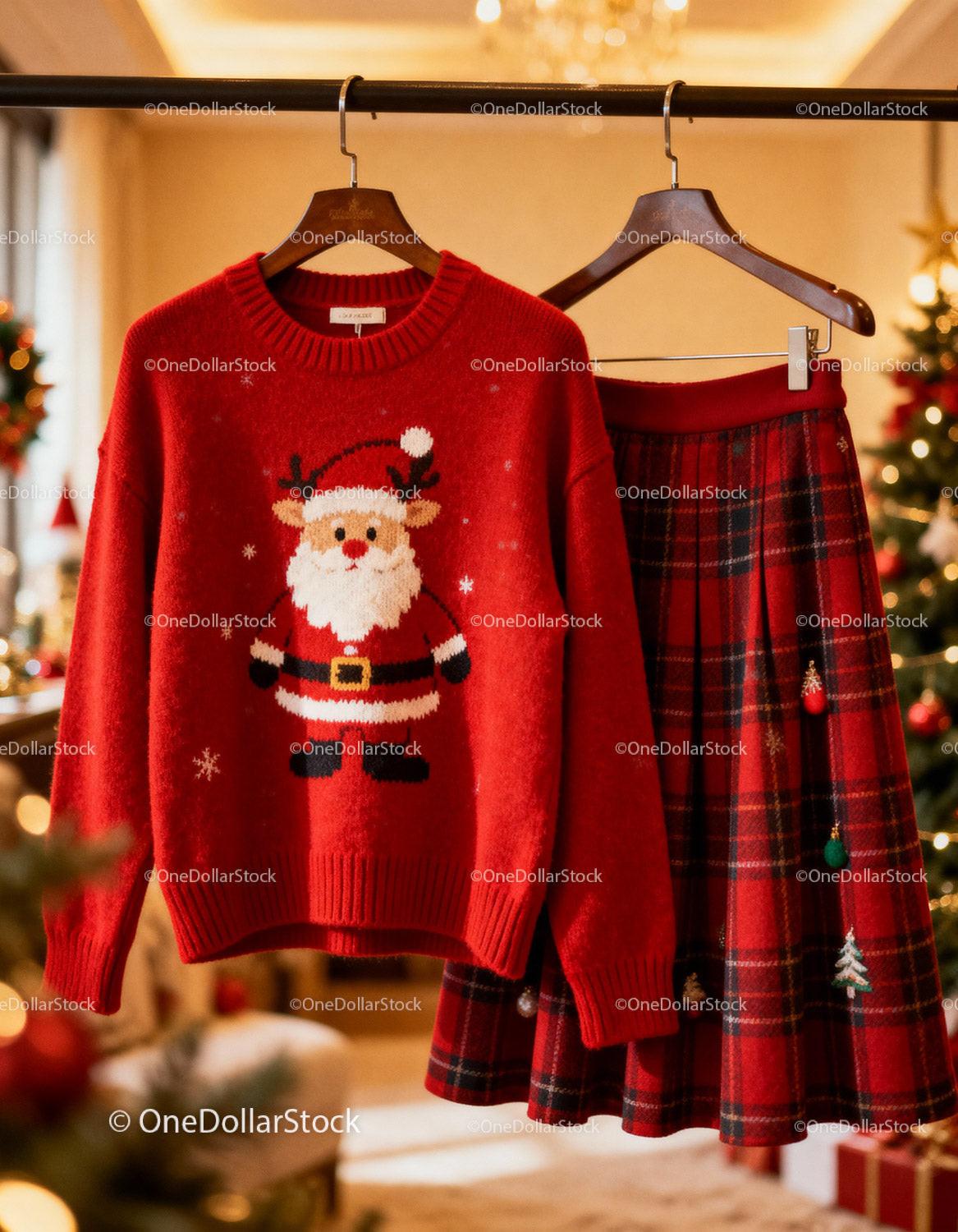 Cozy Christmas Sweater and Plaid Skirt Holiday Outfit
