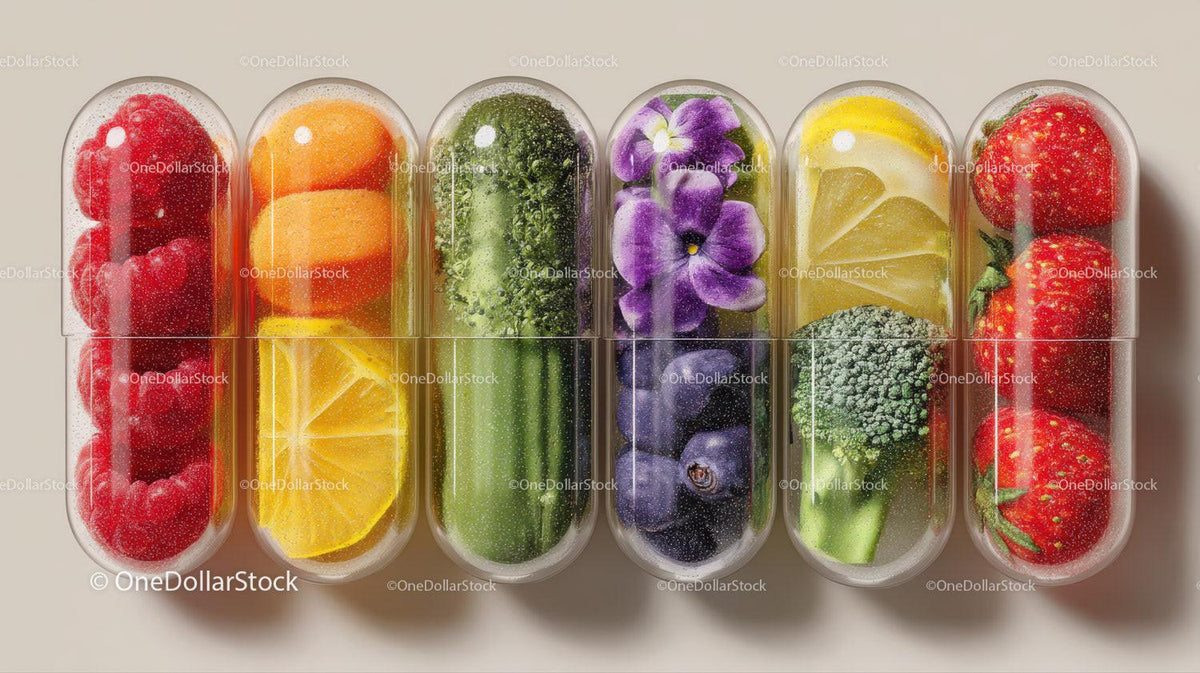 Colorful Fruit Capsules with Berries and Flowers for Healthy Lifestyle