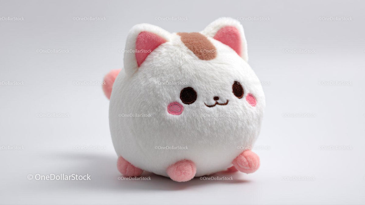Cute Plush Cat Toy with Large Black Eyes and Pink Nose 36 JPG Files digital asset preview
