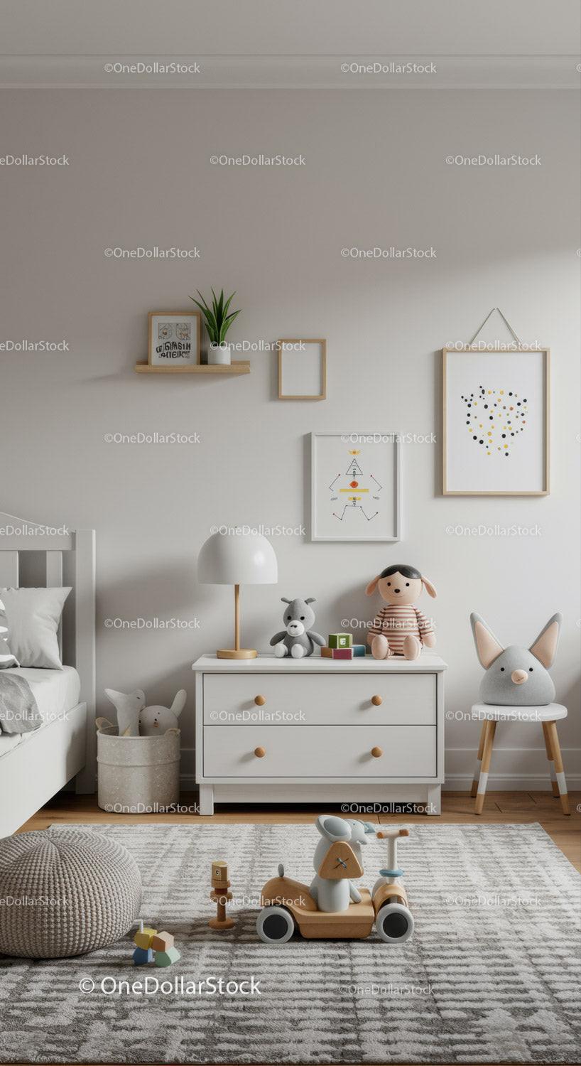 Bright and Cozy Kids Room with White Furniture and Playful Decor