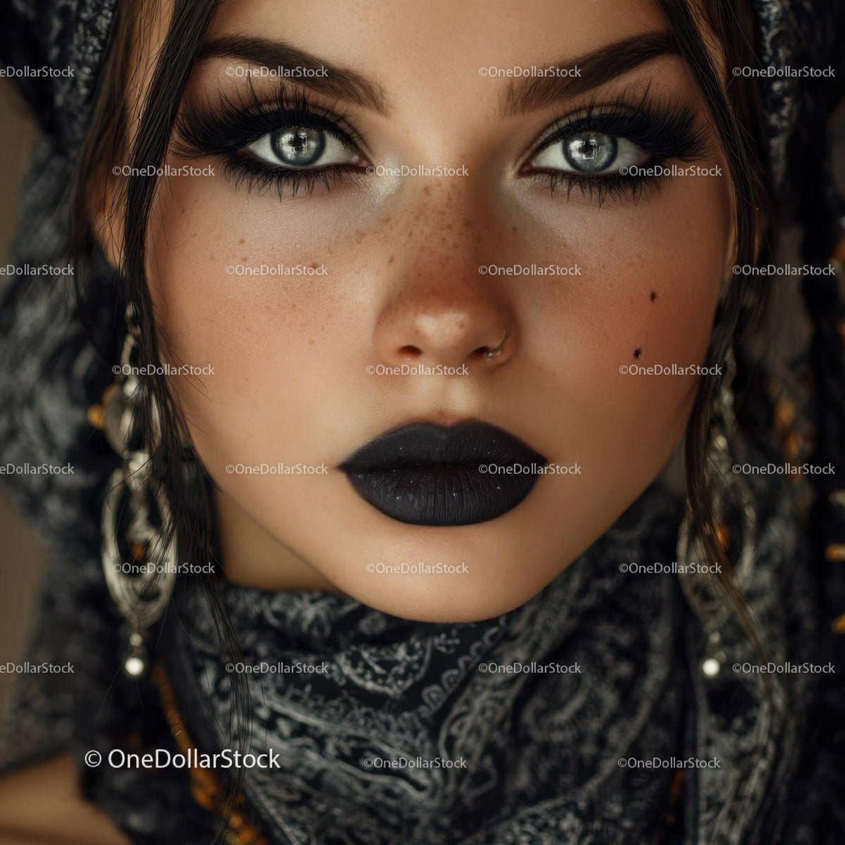 Glamorous Woman with Blue Eyes and Dark Makeup Stock Photo Bundle preview 17