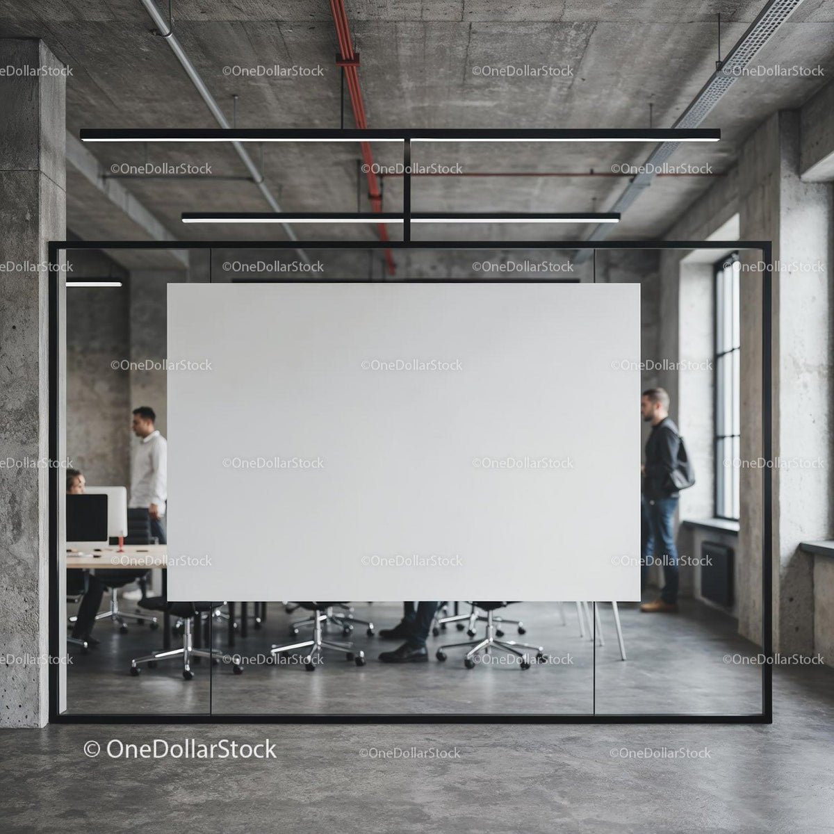 Modern office space with glass meeting room and blank board JPG Mockup Image preview