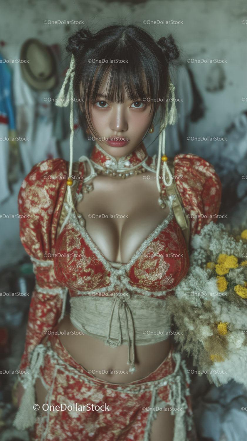 Elegant Asian Woman in Traditional Style with Modern Fashion Fusion