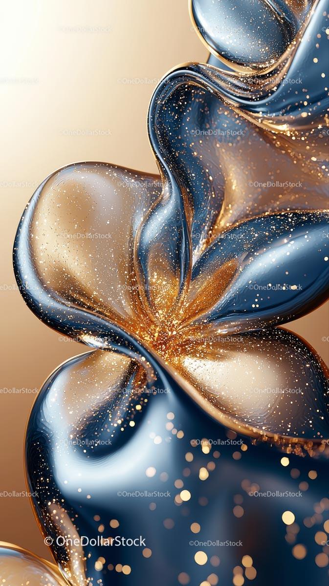 Elegant Metallic Swirl Art in Gold and Blue with Fluid Motion