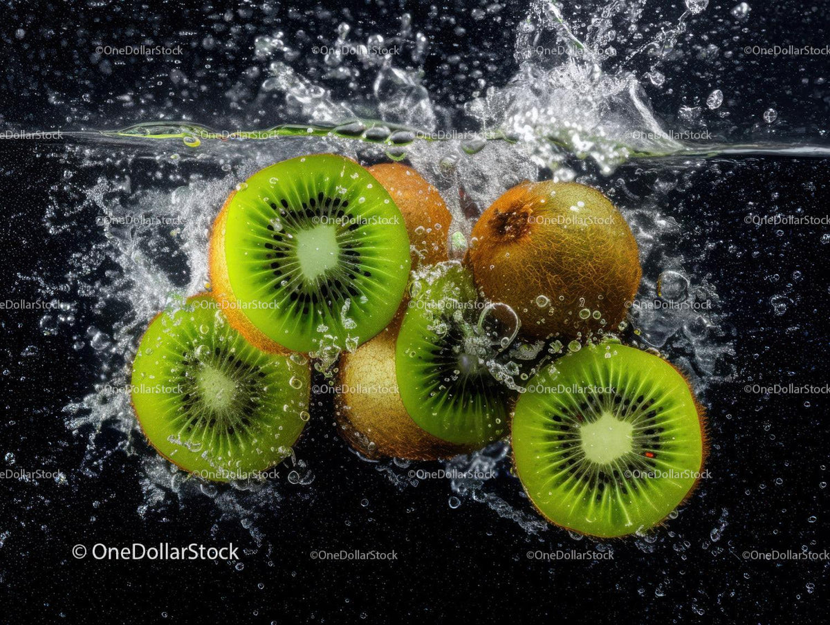 Fresh Kiwi Fruit Slices Water Splash with Vibrant Colors