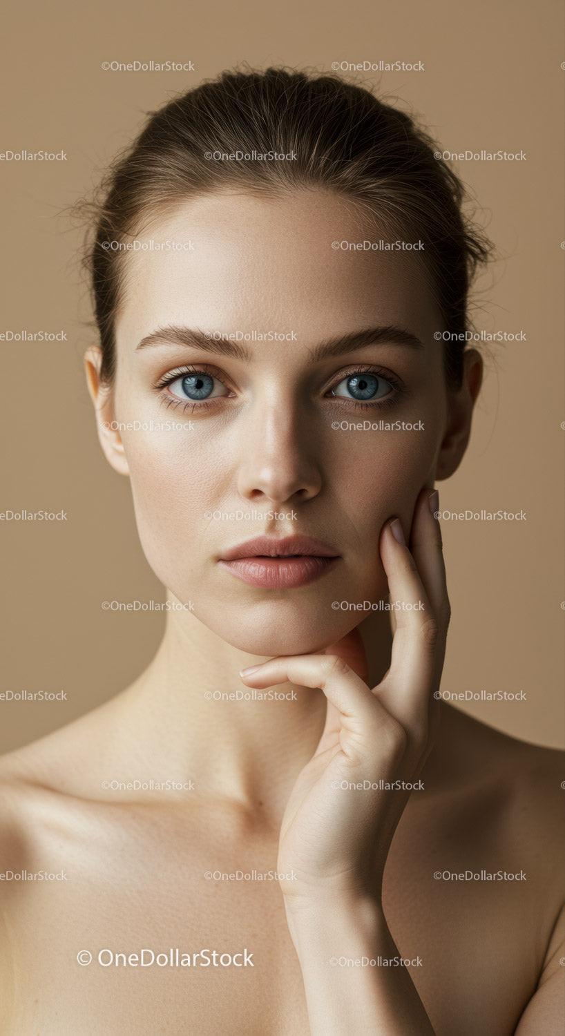 Portrait of a Young Woman with Blue Eyes and Clear Skin