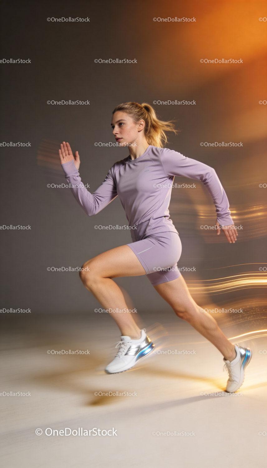Focused young woman sprinting in stylish activewear