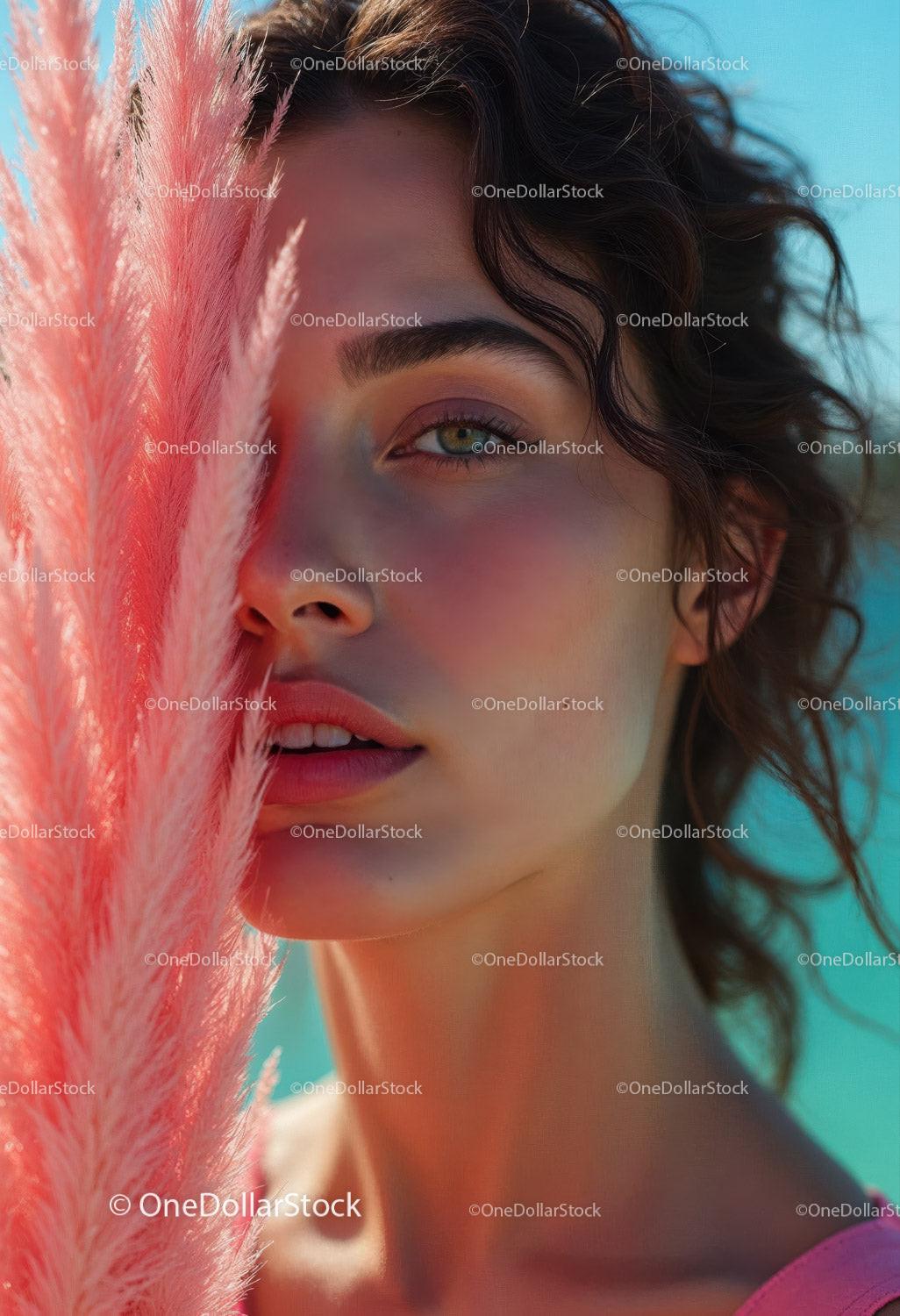 Vibrant Summer Portrait of a Young Woman with Blue Eyes and Wavy Hair Stock Photo Bundle preview 7