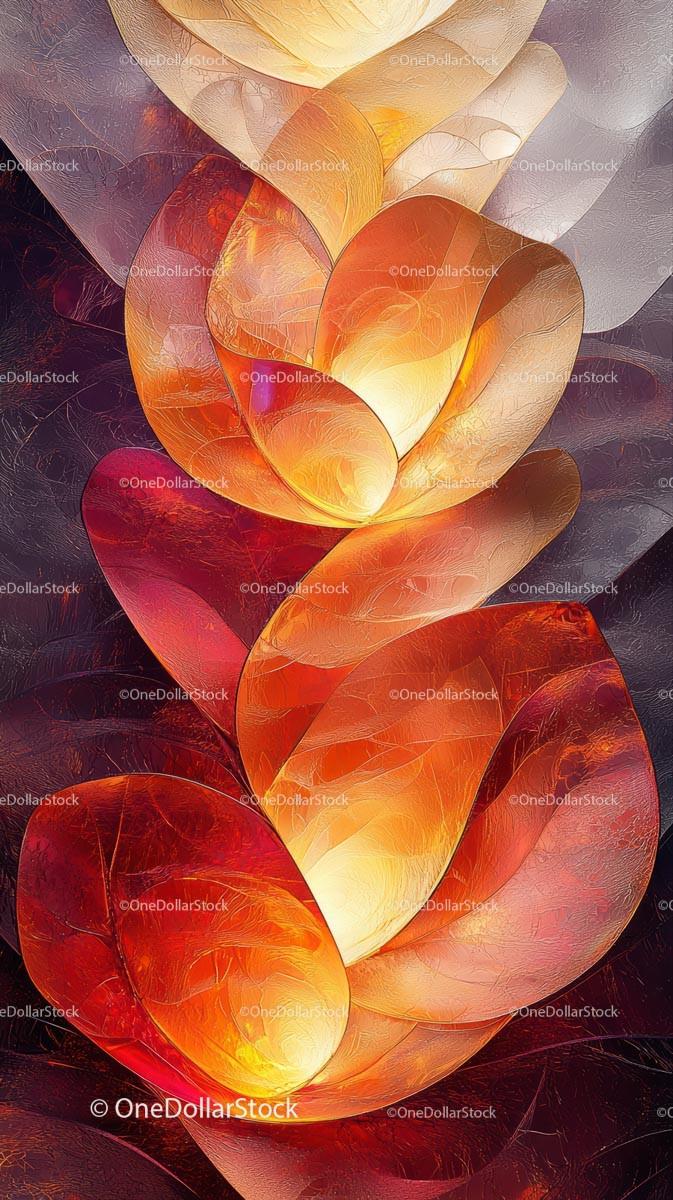 Abstract Modern Floral Design with Glowing Leaves in Warm Colors