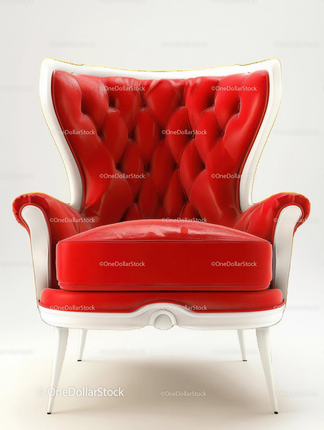 Red Leather Vintage Armchair with High Backrest and Elegant Design