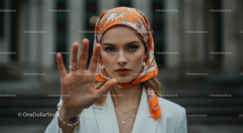 Elegant Woman in Stylish Scarf Posing Confidently Outdoors Stock Photo Bundle preview 9