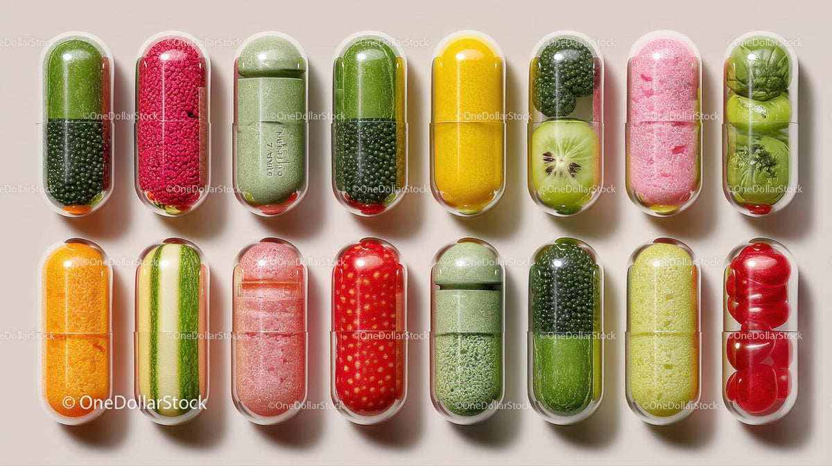 Colorful Herbal Supplement Capsules in Clear Plastic Bottles for Health