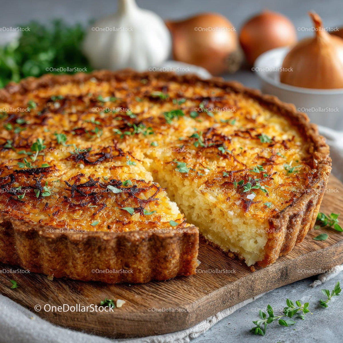 Seafood Shrimp Quiche with Fresh Herbs on Rustic Wooden Table Stock Photo Bundle preview 24