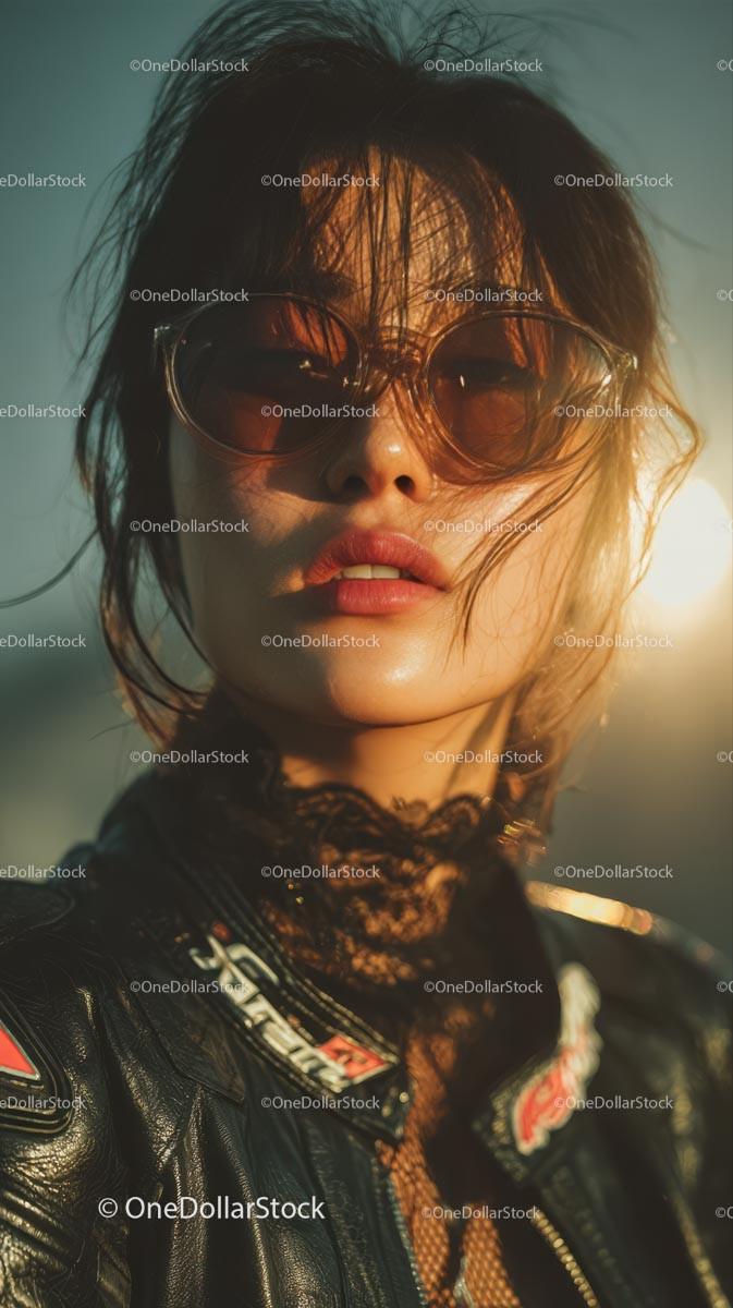 stock photo bundle made with Stylish Woman in Sunglasses Against a Sunlit Background Stock Photo Bundle