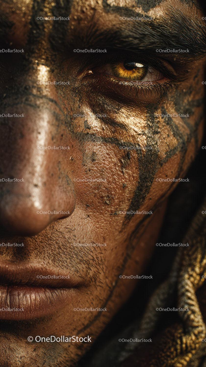 Close-up of An African Tribal Face with Gold Metallic Body Art Stock Photo Bundle preview 12
