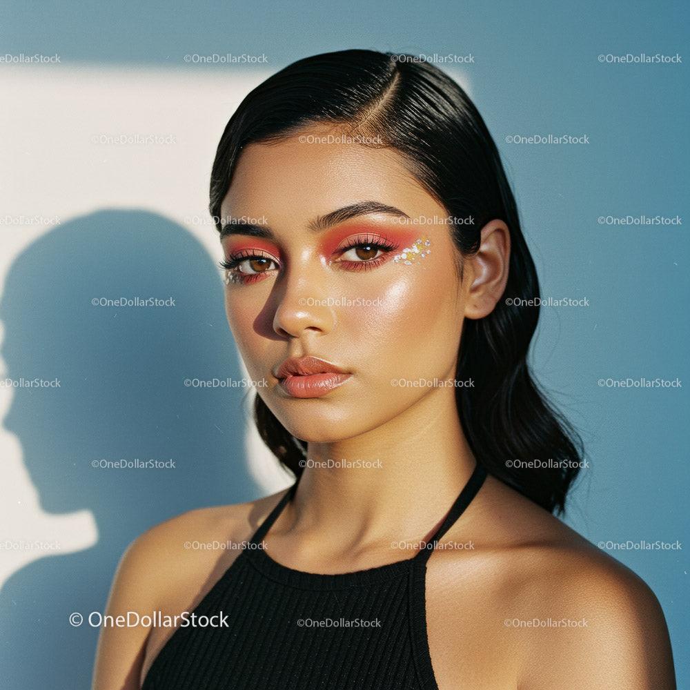 Stunning Portrait of a Young Woman with Vibrant Makeup Stock Photo Bundle preview 9