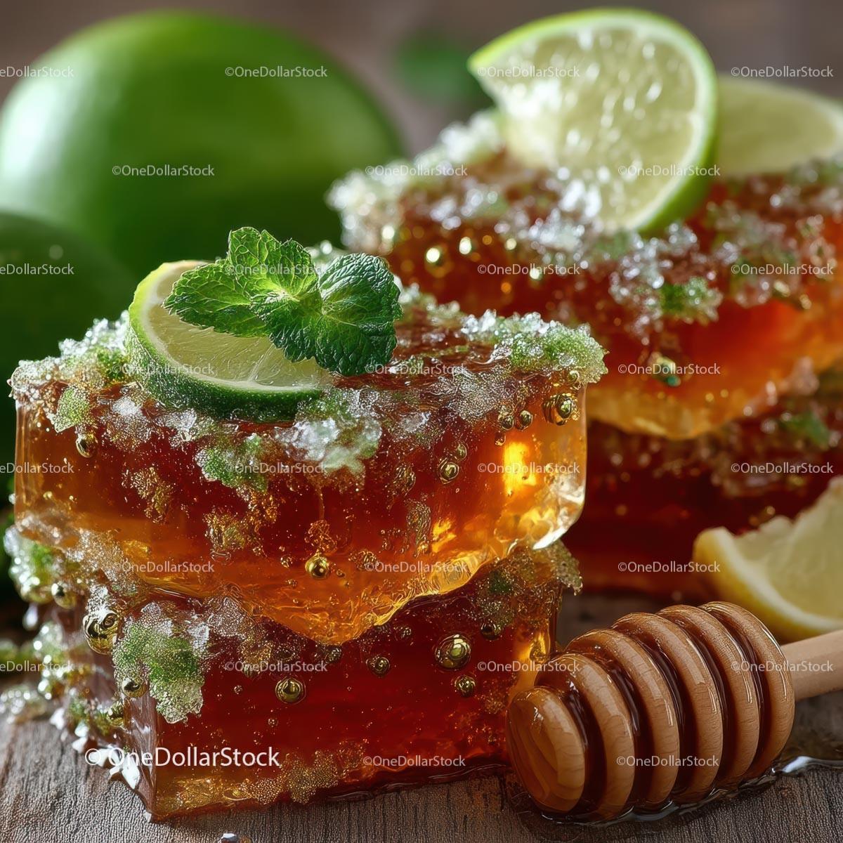 Delicious Honeycomb with Fresh Lime and Mint Leaves 32 JPG Files digital asset preview