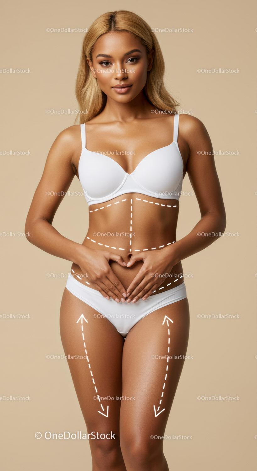 Beautiful Young Woman in White Lingerie with Perfect Body and Confident Pose