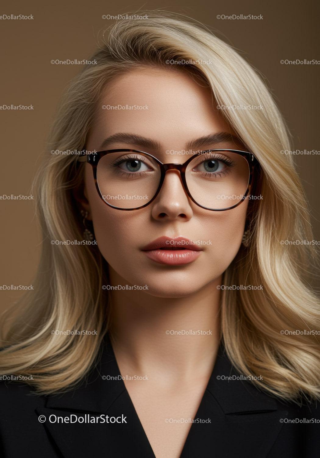 Stylish Blonde Woman with Glasses in Professional Portrait