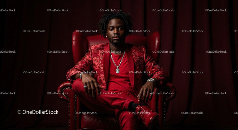 Confident Man in a Bold Red Suit Sitting Elegantly Stock Photo Bundle preview 6