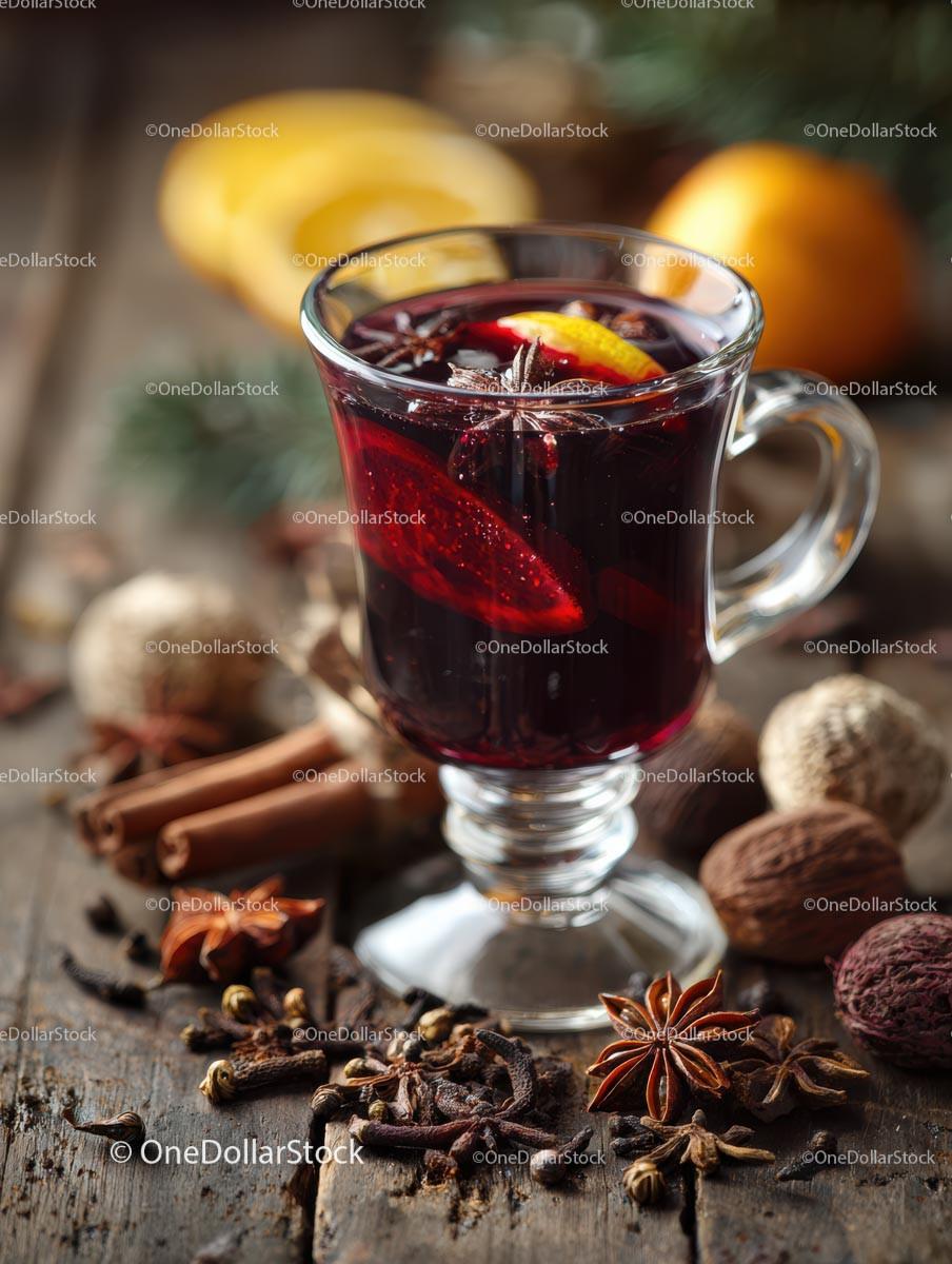 Delicious Mulled Wine with Spices and Citrus Ingredients Stock Photo Bundle preview 19