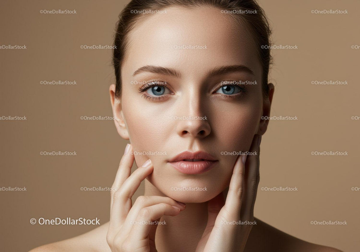 Close-Up Portrait of a Young Woman with Blue Eyes and Flawless Skin