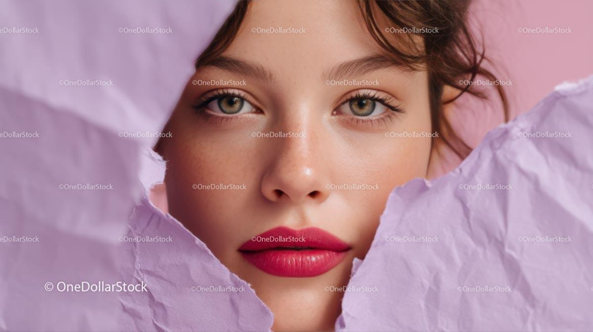 stock photo bundle made with Close-Up Portrait of a Glamorous Model with Pink Lipstick Stock Photo Bundle