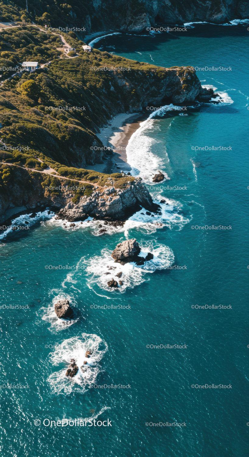 Scenic Coastal Cliffs and Turquoise Ocean Aerial View