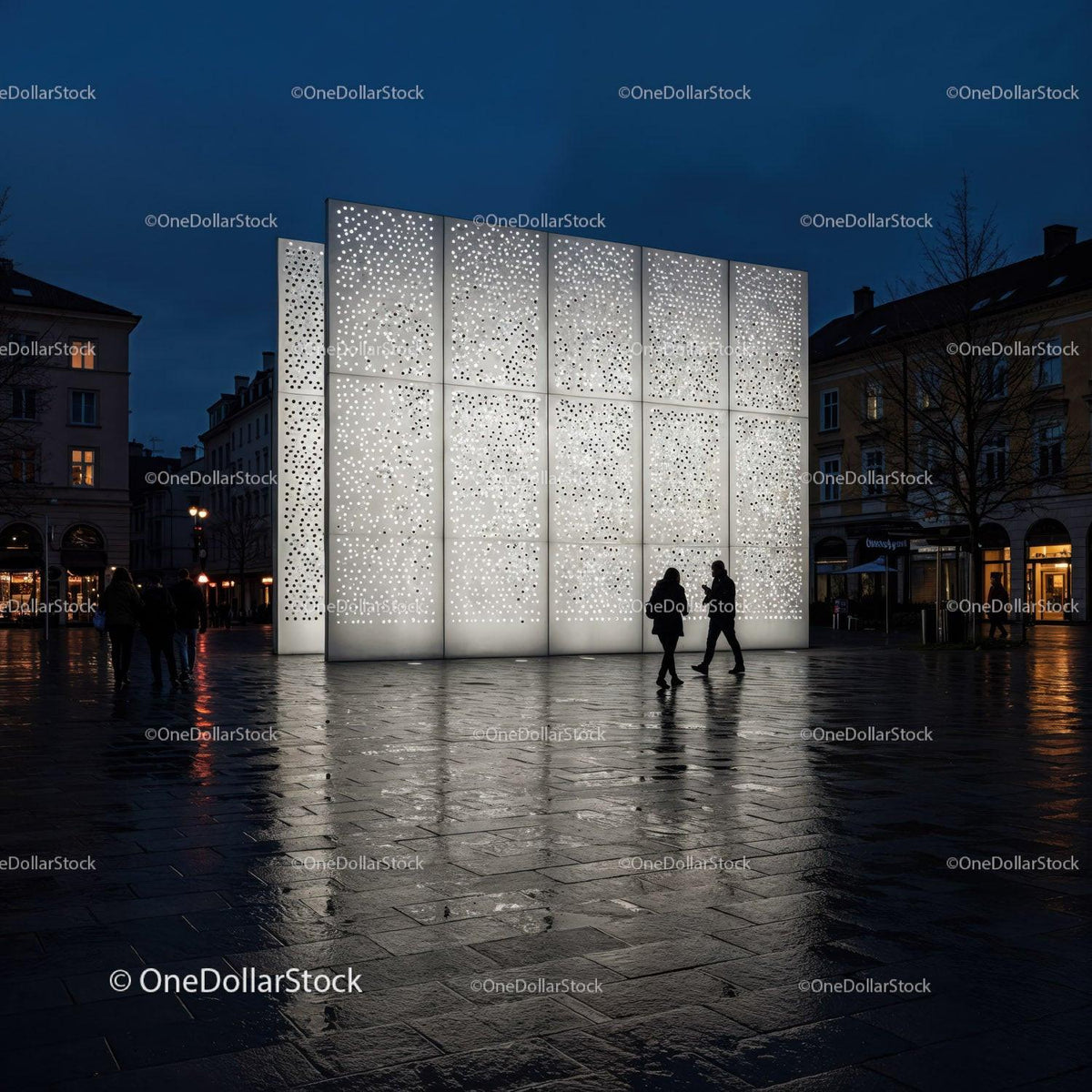 Illuminated Modern Art Sculpture in Urban Night Scene JPG Mockup Image preview