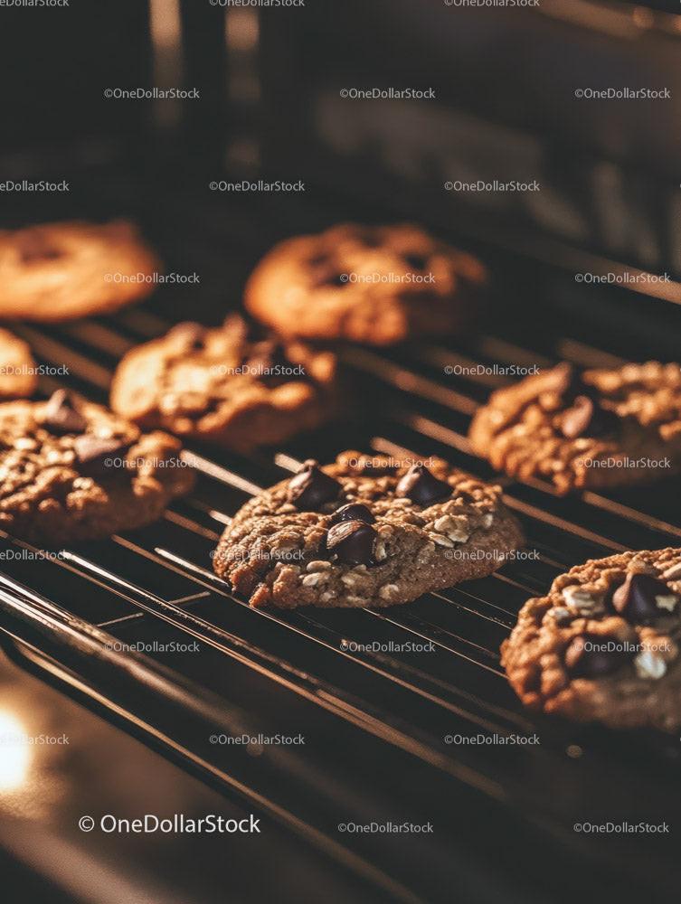 Freshly Baked Chocolate Chip Cookies on Cooling Rack Stock Photo Bundle preview 36