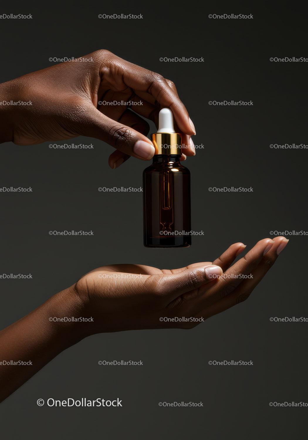 Elegant Amber Dropper Bottle with Skincare Serum on Dark Background JPG Mockup Image preview