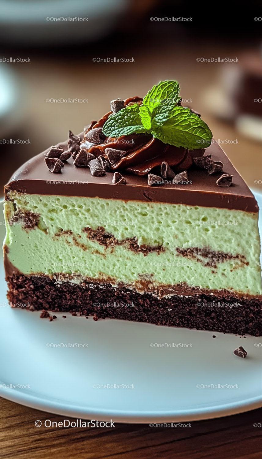 Creamy Mint and Chocolate Layered Cheesecake with Chocolate Flakes Stock Photo Bundle creative preview 6