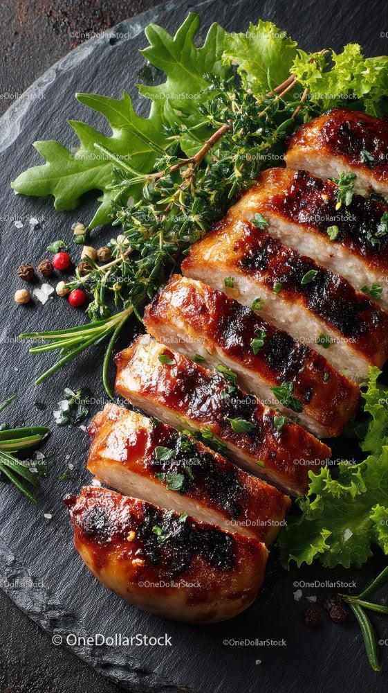 Herb-Garnished Grilled Chicken Breast with Fresh Greens Stock Photo Bundle preview 32
